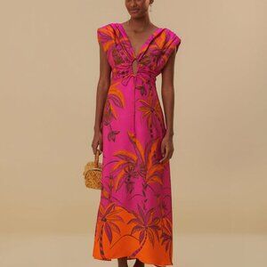 FARM RIO ANTHROPOLOGIE Pink Beach Forest Maxi Dress Size L NWT SALE